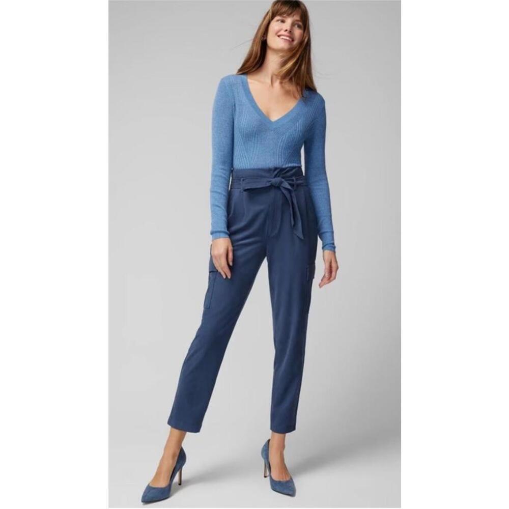 Ultra-Suede Paperbag Tapered Ankle Pant True Indigo Blue WHBM Size 2